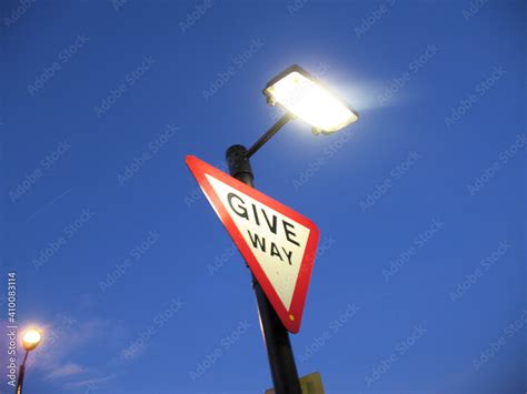 give way road sign Stock Photo | Adobe Stock