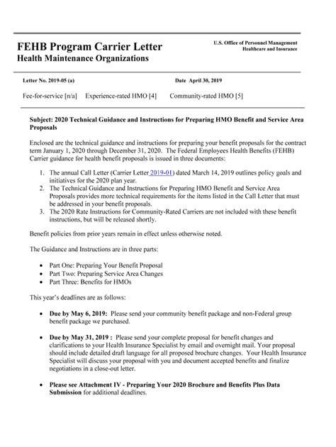 Fillable Online Fehb Program Carrier Letter Health Maintenance