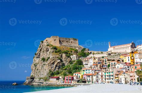 Beautiful town Scilla with medieval castle on rock, Calabria, Italy ...