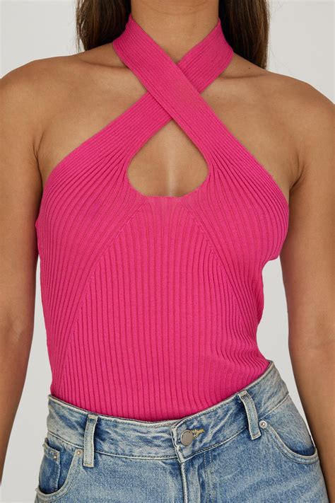 Shop The Lou Cut Out Halter Top Hot Pink Selfie Leslie