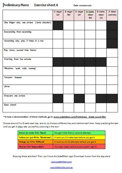 Piano Preliminary Sheet A Blitzbooks