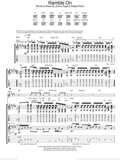 Ramble On Sheet Music For Guitar Tablature Pdf