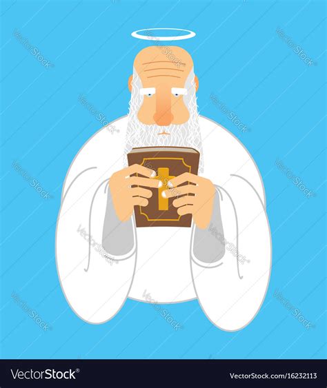 God And Bible Gray Haired Old Man With Halo Holy Vector Image