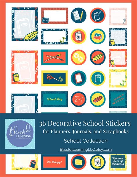 School Decorative Printable Stickers for Planners, Journals, and ...