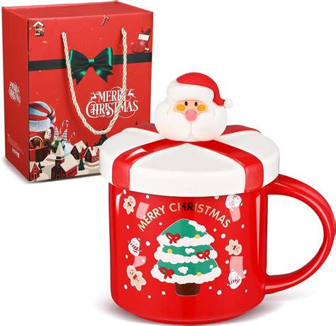 Collections Etc Red Santa Mugs With Spoons Set Of 2