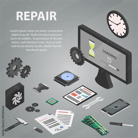 Vector Isometric Banner Of Repair Electronics For Website And