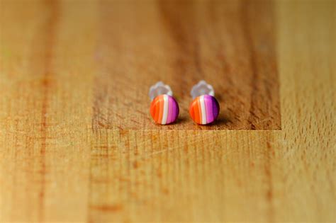 Tiny Lesbian Pride Earrings Hypoallerenic Lbgt Jewellery Lesbian Flag Etsy