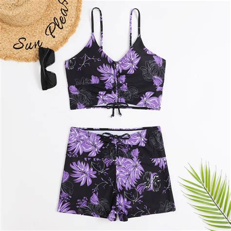 Push Up Bikini mit Blumenmuster und hoher Taille für Damen Stilvoller