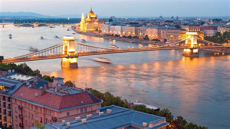 zdjęcie Budapeszt Węgry Danube most Rzeki Wieczór miasto 1920x1080