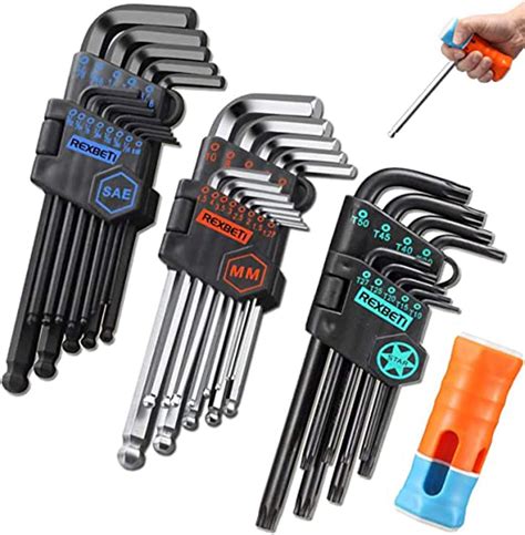 REXBETI Hex Key Allen Wrench Set SAE Metric Star Long Arm Ball End Hex