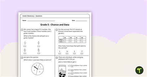 Numeracy Assessment Tool Grade 5 Teach Starter