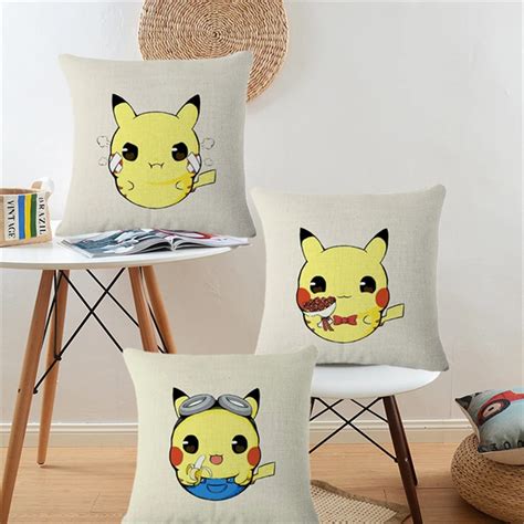 Cartoon Pokemon Pikachu Sofa Throw Pillows Cover Case Decorative Cotton Linen Cushion Cover For