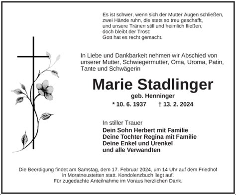 Traueranzeigen Von Marie Stadlinger Trauer Flz De