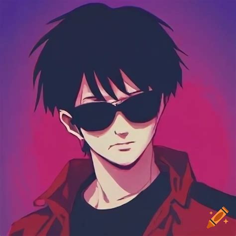 Male Anime Character With Black Fluffy Hair And Sunglasses In 90s Anime