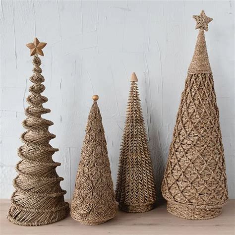 Handwoven Natural Seagrass Cone Tree Christmas Crafts Christmas