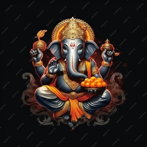 Premium Photo | Ganesha shining realistic spiritual black background