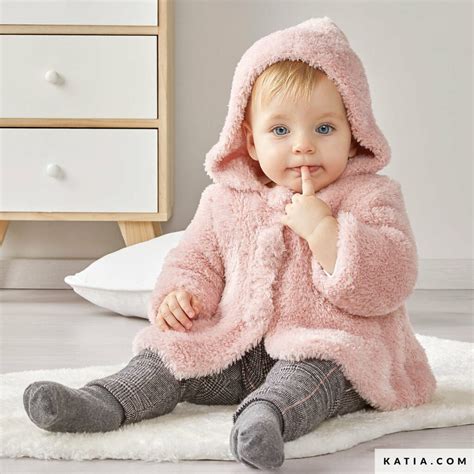 Coat With Hood And Pom Poms In Katia Perline Pattern Skapie