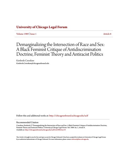 Demarginalizing The Intersection Of Race And Sex A Black Feminis