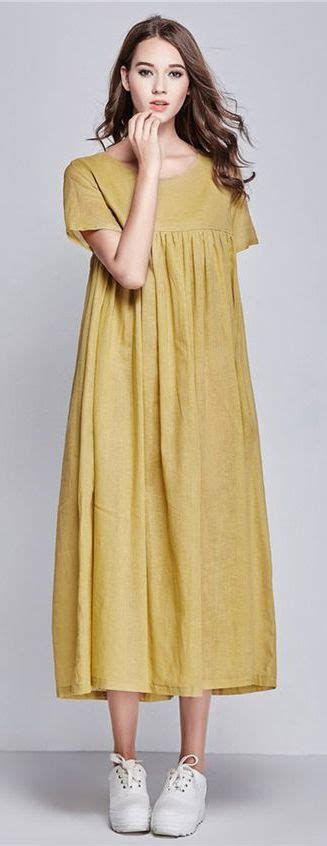 Women Yellow O Neck Wrinkled Cotton Blended Dress Trendy Dresses