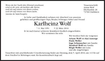 Traueranzeigen Von Karlheinz Wolf Stuttgart Gedenkt De