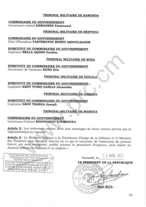 Décret N2024 060 du 13 mars 2024 portant nomination des Officiers