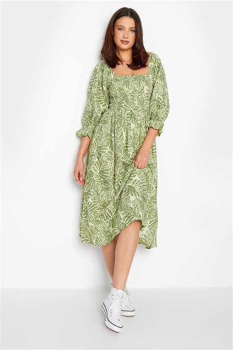 LTS Tall Womens Green Palm Leaf Print Midaxi Dress Long Tall Sally