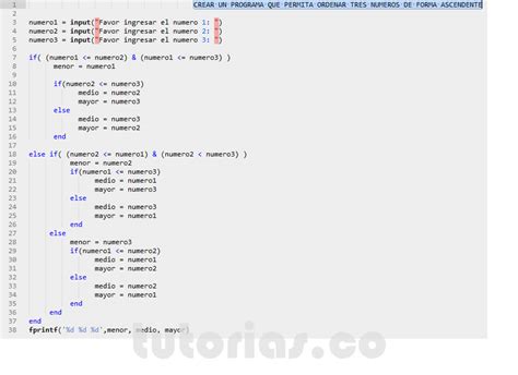 Sentencia If Else MatLab Ordenar Tres Numeros Leidos Tutorias Co