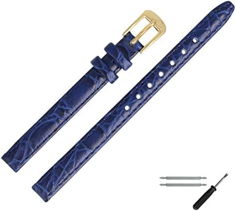 Marburger Uhrenarmband Mm Leder Blau Gold Kroko Caiman Pr Gung Mit