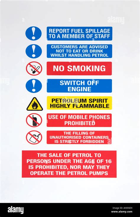 Health And Safety Sign On A Petrol Pump Stock Photo Alamy