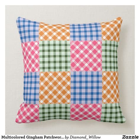 Multicolored Gingham Patchwork Pattern Throw Pillow Zazzle