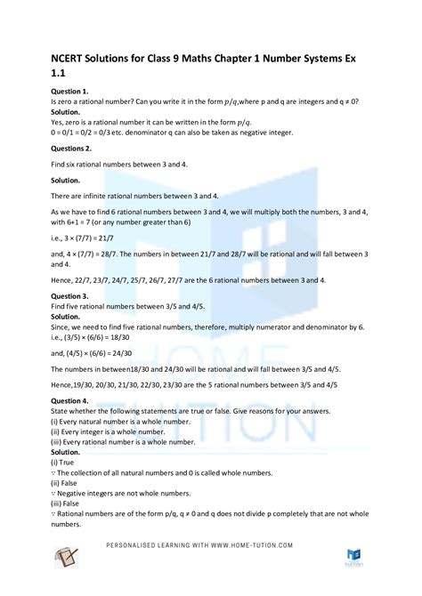 Ncert Solutions For Class 9 Maths Chapter 1 Number System