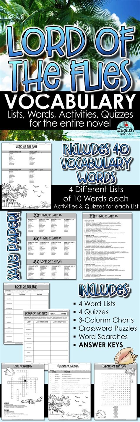 Lord Of The Flies Vocabulary Unit Words Activities Puzzles Quizzes