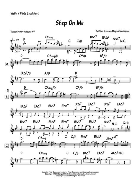 Step On Me Arr Katsumi Wf Sheet Music The Cardigans Flute Solo