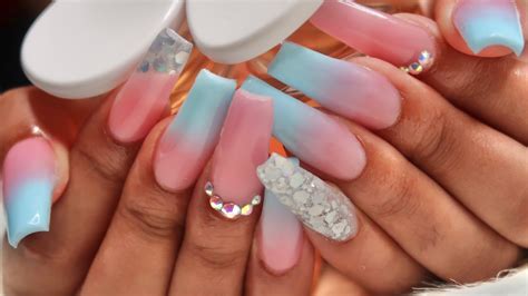 Polygel Nails Ombré Nails Blue And Pink Ombré Nails Youtube