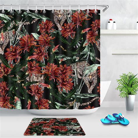 Exotic Jungle Vibes Leopard Print Shower Curtain Set For A Tropical