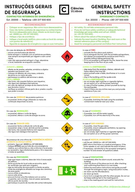 Instruções gerais de segurança Faculdade de Ciências da Universidade