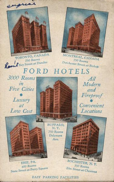 Ford Hotels Rochester, NY Postcard