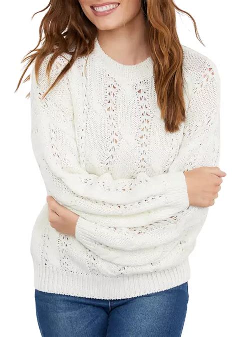 Karen Kane Womens Cable Knit Crew Neck Sweater Belk