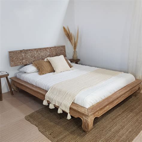 Opium Hand Carved Teak Headboard Bed In Whitewash Bali Abundance