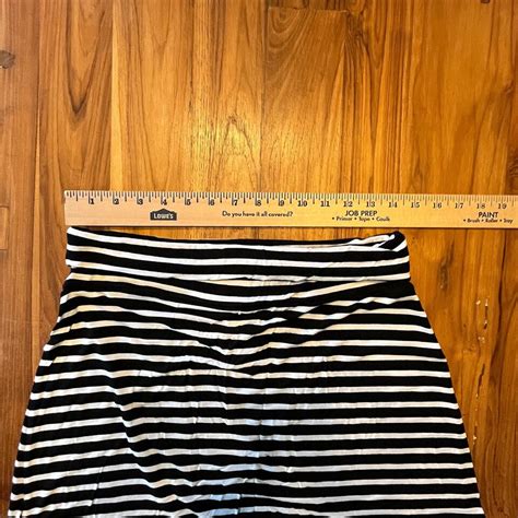 Black White Striped Stretch Maxi Skirt W Rollover Waist Size L Large