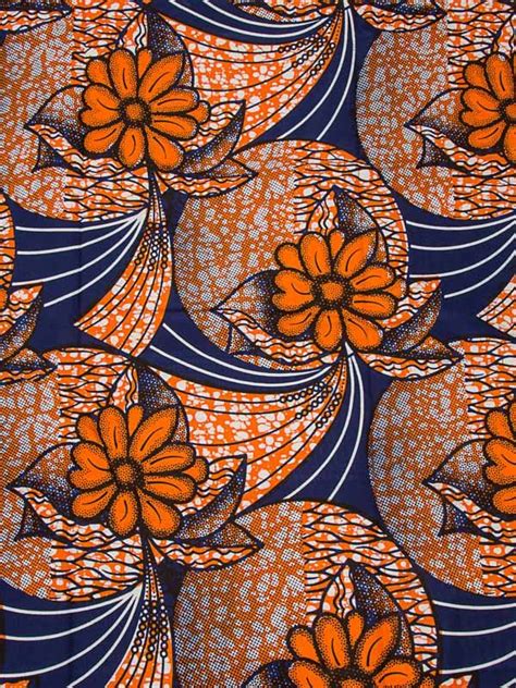 African Soft Ankara Fabric Orange Flower Yards Cotton For Party