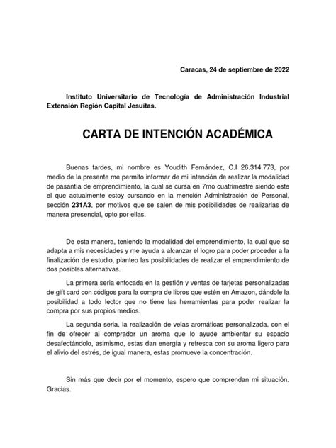 Carta De Intencion Academica Pdf