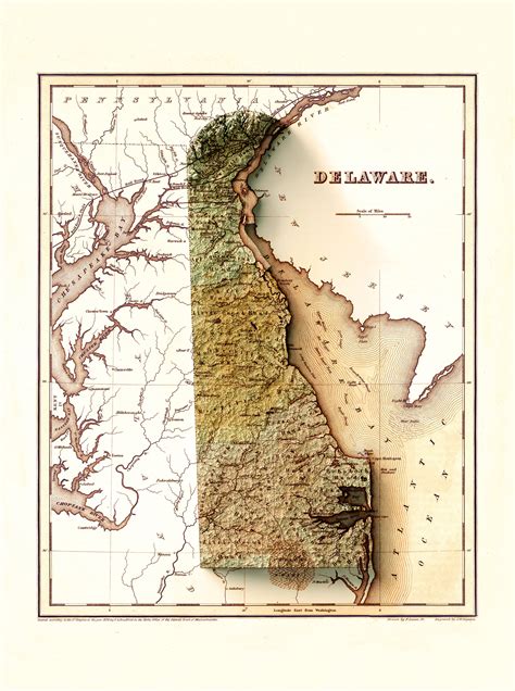 Delaware Map Delaware Relief Map Vintage Map of Delaware - Etsy