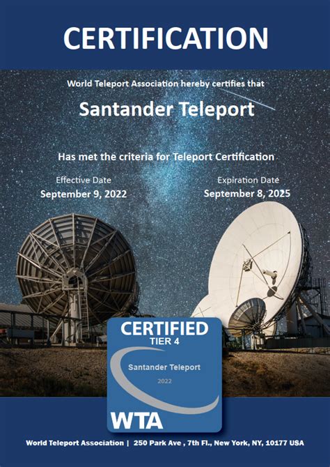 Santander Teleport Obtains Wta Tier Certification Santander Teleport