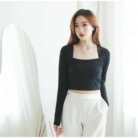 Jual Korean Longsleeve Crop Top Baju Lengan Panjang Wanita Crop Tee