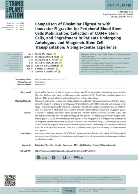 PDF Comparison Of Biosimilar Filgrastim With Innovator Fligrastim For