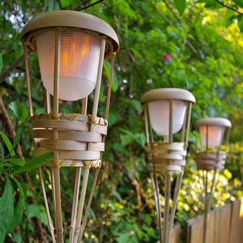 Outdoor String Lights Tiki Torch Light Bamboo Flickering Led Battery