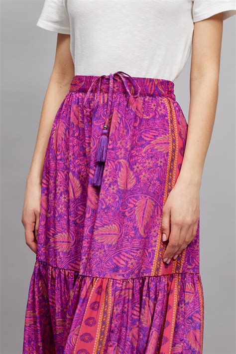 Gina Tiered Floral Maxi Skirt In Pink And Orange Ylondon