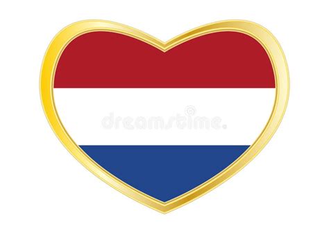 Flag Of The Netherlands In Heart Shape Gold Frame Stock Vector