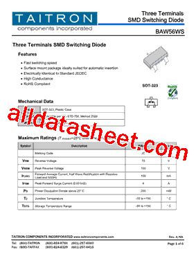 JC Marking BAW56WS Datasheet PDF TAITRON Components Incorporated